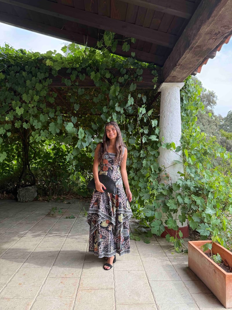 Alquilar Vestido largo estampado de Philippa 1970, talla XS, en Jointy