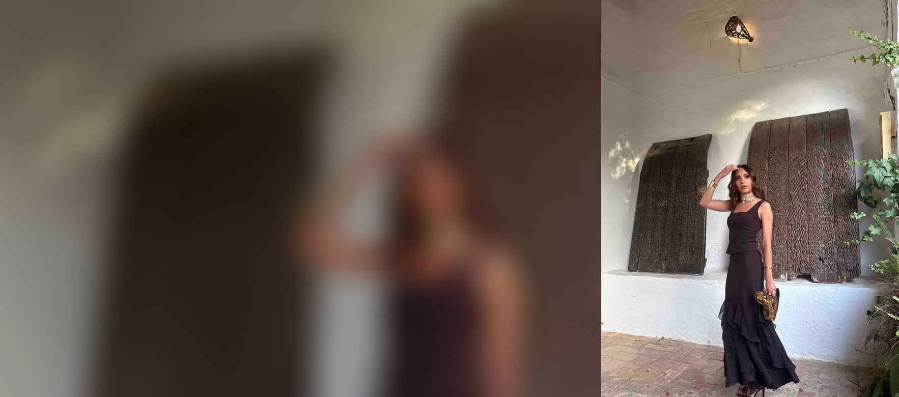 Modelo luciendo vestido de invitada de Miphai para alquilar en Jointy