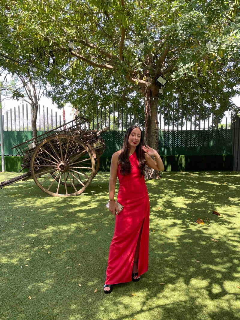 Alquilar Vestido largo rojo satinado de cuello halter de Miphai - vestido de invitada para bodas, comunión, bautizo o graduación en Jointy