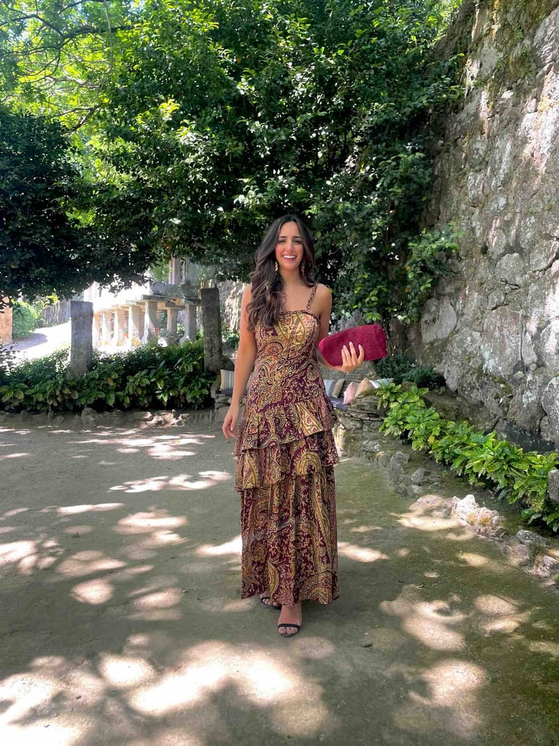 Alquilar Vestido largo de cachemir burdeos y dorado de Philippa 1970 en Jointy